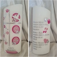 Taufkerze Schräg Oval Oder Rund 25 X8 cm Reinweiss Silber Rosa Pink Glitzer. Wunschtext Taufspruch Psalm Auf Der Rückseite von Seifenfeeshop