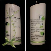 Taufkerze Schräg Oval Oder Rund 25 X8 cm Weiss Silber Grün Wunschtext Taufspruch Psalm Auf Der Rückseite. Farblich Individuell Taube Kreuz von Seifenfeeshop
