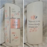 Taufkerze Schräg Oval Oder Rund 25 X8 cm Weiß Silber Rosa Blüten Taufspruch Psalm Wunschtext von Seifenfeeshop