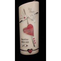 Taufkerze Schräg Oval Oder Rund Reinweiss Silber Rosa Pink Altrosa Schlicht . Farblich Individuell. Incl Name Datum "Zur Taufe " von Seifenfeeshop