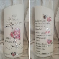 Taufkerze Schräg Oval Reinweiss Oder Rund 25 X 8 cm Silber Beere Pink Fisch Anker Herz Farblich Individuell. Wunschtext Taufspruch Spalm von Seifenfeeshop