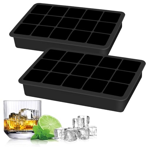 Silikon Eiswürfelform 2er Pack (LFGB Zertifiziert & BPA-Frei) stapelbar 500ml 3,3x 3,3x 3,3cm Eiswürfelgröße lebensmittelecht platzsparend Schwarz von Seifenprofis