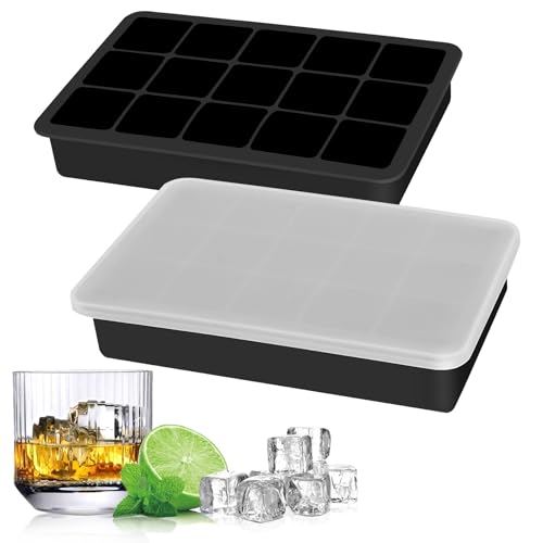 Silikon Eiswürfelform 2er Pack mit Deckel (LFGB Zertifiziert & BPA-Frei) stapelbar 500ml 3,3x 3,3x 3,3cm Eiswürfelgröße lebensmittelecht platzsparend von Seifenprofis