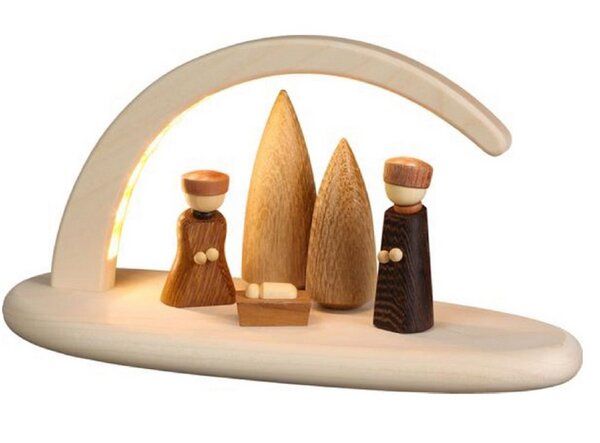 Seiffener Volkskunst eG Moderner kleiner Schibbogen Christi Geburt natur Lichterbogen mit LED Beleuchtung von Seiffener Volkskunst eG