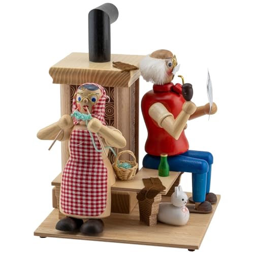 Jan Legler | Räuchermännchen Räucherfigur | Holzkunst aus dem Erzgebirge | Handarbeit Made in Germany | 21 cm | Oma und Opa am Ofen Natur von Seiffener Volkskunst