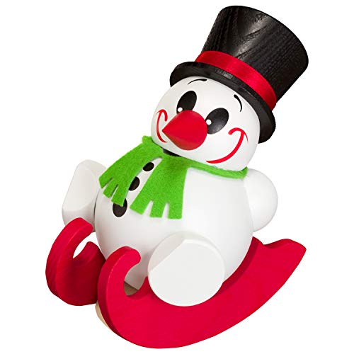 Seiffener Volkskunst | Deko Räuchermännchen | Cool-Man Räuchermann 10 cm | Schneemann | Original Erzgebirge | 19091 | fährt Schlitten von Seiffener Volkskunst