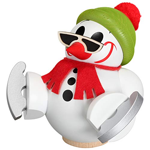 Seiffener Volkskunst | Deko Räuchermännchen | Cool-Man Räuchermann 9 cm | Schneemann | Original Erzgebirge | 19092 | mit Schlittschuhen von Seiffener Volkskunst