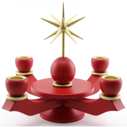 Enzmann & Meyer | echt erzgebirgischer Weihnachtsleuchter | Weihnachten Tischdeko Adventsleuchter mit Stern | 20x20x21 cm | rot von Seiffener Volkskunst