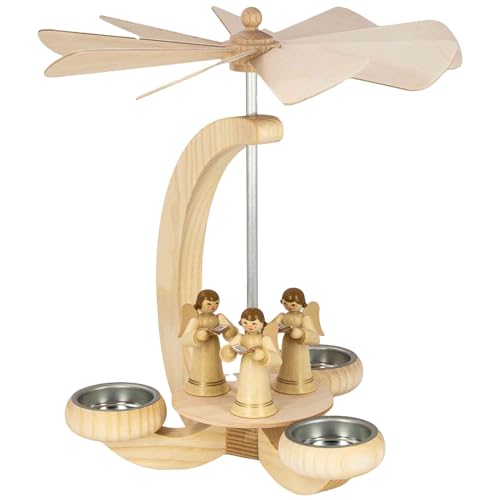 Seiffener Volkskunst | Erzgebirge Pyramide Weihnachtspyramide Teelichtpyramide | Handwerkskunst aus Deutschland | echte Handarbeit | 25 cm | Engel Natur mit Buch von Seiffener Volkskunst