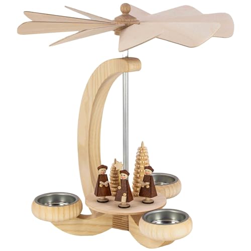 Seiffener Volkskunst | Erzgebirge Pyramide Weihnachtspyramide Teelichtpyramide | Handwerkskunst aus Deutschland | echte Handarbeit | 25 cm | Kurrende Natur von Seiffener Volkskunst