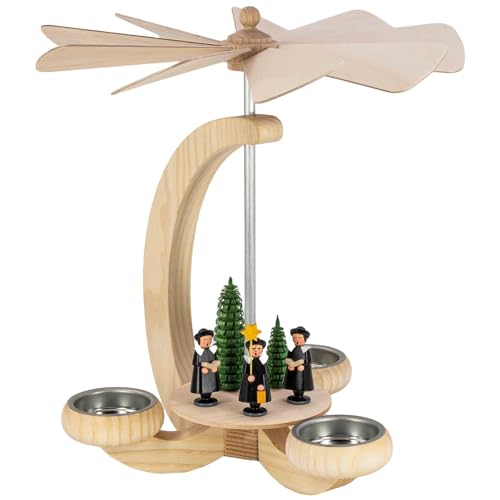 Seiffener Volkskunst | Erzgebirge Pyramide Weihnachtspyramide Teelichtpyramide | Handwerkskunst aus Deutschland | echte Handarbeit | 25 cm | Kurrende farbig von Seiffener Volkskunst