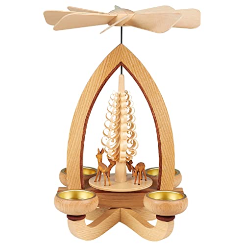 Seiffener Volkskunst | Erzgebirgische Teelichtpyramide klassisch | 28 cm Weihnachtspyramide | traditionelle Volkskunst aus dem Erzgebirge | Rehe von Seiffener Volkskunst
