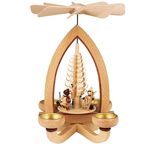Seiffener Volkskunst | Erzgebirgische Teelichtpyramide klassisch | 28 cm Weihnachtspyramide | traditionelle Volkskunst aus dem Erzgebirge | Weihnachtsmotiv von Seiffener Volkskunst
