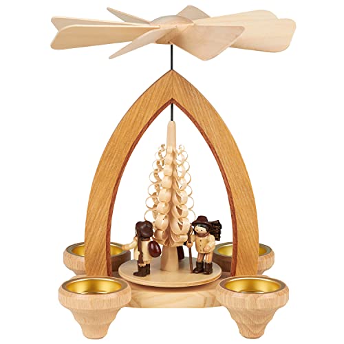 Seiffener Volkskunst | Erzgebirgische Weihnachtspyramide | 25 cm hoch | traditionelle Volkskunst aus dem Erzgebirge | mit Waldleuten von Seiffener Volkskunst