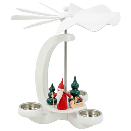 Seiffener Volkskunst | Erzgebirgische Weihnachtspyramide im eleganten Bogendesign in weiß | 23 cm | Handgefertigte Pyramide Erzgebirgspyramide | Weihnachtswichtel von Seiffener Volkskunst