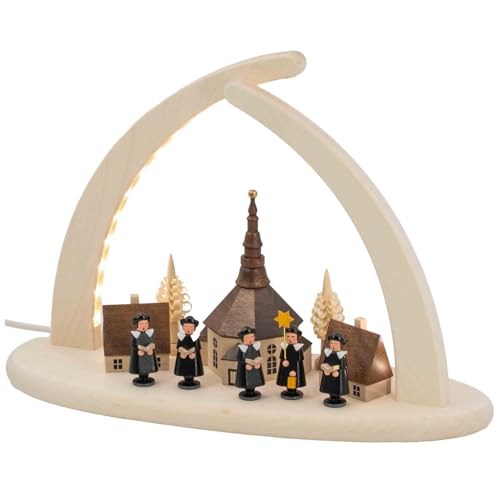 Seiffener Volkskunst | Fensterbeleuchtung Weihnachtsbeleuchtung | LED Spitzbogen Weihnachtsbogen Schwibbogen Lichterbogen | Weihnachtsdeko aus dem Erzgebirge | 29x21 cm | Seiffener Kirche von Seiffener Volkskunst
