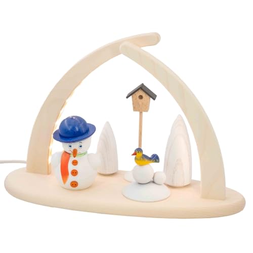 Seiffener Volkskunst | Fensterbeleuchtung Weihnachtsbeleuchtung | LED Spitzbogen Weihnachtsbogen Schwibbogen Lichterbogen | Weihnachtsdeko aus dem Erzgebirge | 29x21 cm | Vogelfütterung von Seiffener Volkskunst