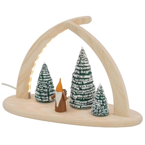 Seiffener Volkskunst | Fensterbeleuchtung Weihnachtsbeleuchtung | LED Spitzbogen Weihnachtsbogen Schwibbogen Lichterbogen | Weihnachtsdeko aus dem Erzgebirge | 29x21 cm | Waldarbeiterwichtel von Seiffener Volkskunst