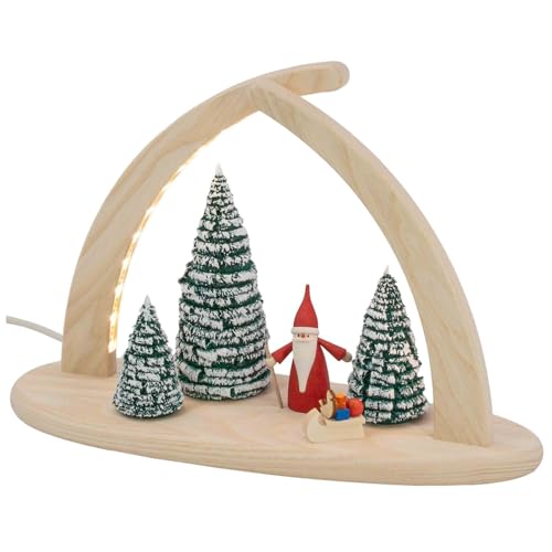 Seiffener Volkskunst | Fensterbeleuchtung Weihnachtsbeleuchtung | LED Spitzbogen Weihnachtsbogen Schwibbogen Lichterbogen | Weihnachtsdeko aus dem Erzgebirge | 29x21 cm | Weihnachtswichtel von Seiffener Volkskunst