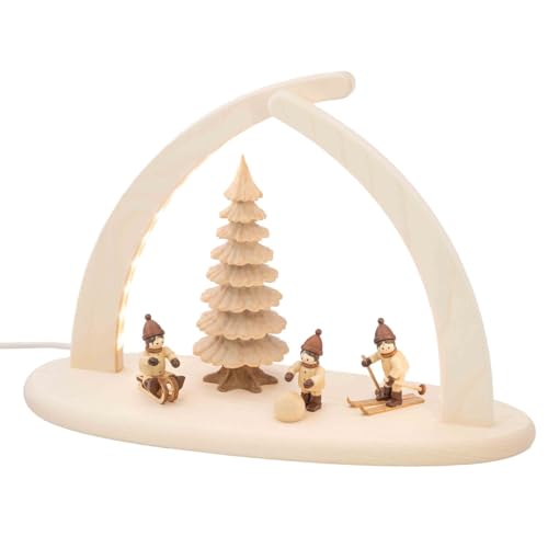 Seiffener Volkskunst | Fensterbeleuchtung Weihnachtsbeleuchtung | LED Spitzbogen Weihnachtsbogen Schwibbogen Lichterbogen | Weihnachtsdeko aus dem Erzgebirge | 29x21 cm | Winterkinder von Seiffener Volkskunst