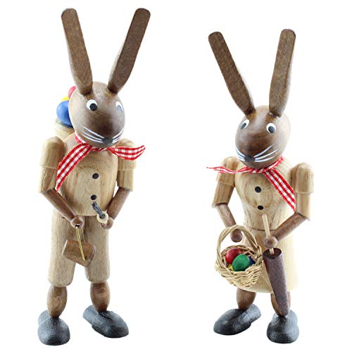 Seiffener Volkskunst Gebr. Kluge | Erzgebirgisches Hasenpaar Osterhasen Hasenpärchen | Handgefertigte Osterdekoration | Osterdeko - Made in Germany | 16 cm | Natur von Seiffener Volkskunst