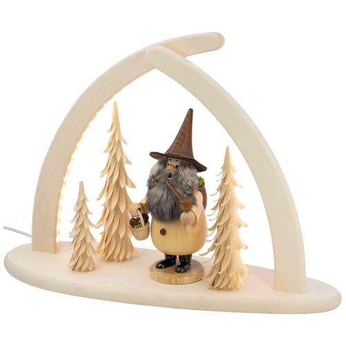 Seiffener Volkskunst | LED Spitzbogen Weihnachtsbogen Weihnachtsdeko | Schwibbogen Lichterbogen Fensterbeleuchtung aus dem Erzgebirge | 43x33 cm | Pilzsammler von Seiffener Volkskunst