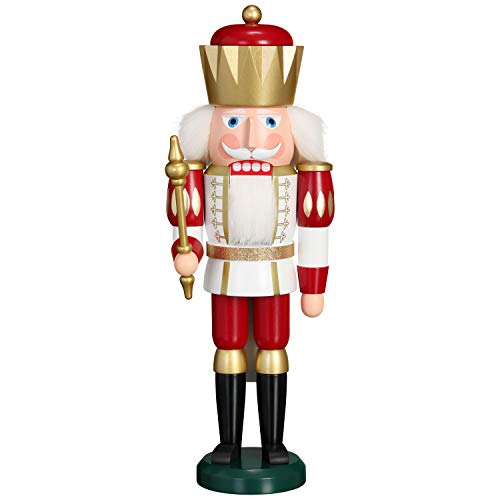 Seiffener Volkskunst Nussknacker König exklusiv 40 cm hoch Figur aus Holz Original Erzgebirgskunst rot-weiß-Gold von Seiffener Volkskunst