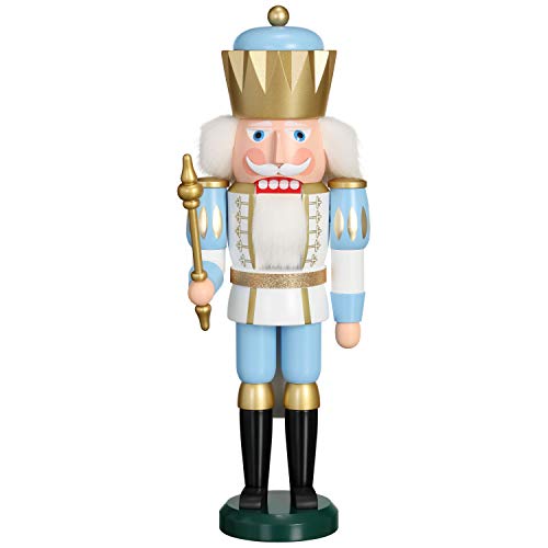 Seiffener Volkskunst Nussknacker König exklusiv 40 cm hoch Figur aus Holz Original Erzgebirgskunst weiß-Gold-blau von Seiffener Volkskunst