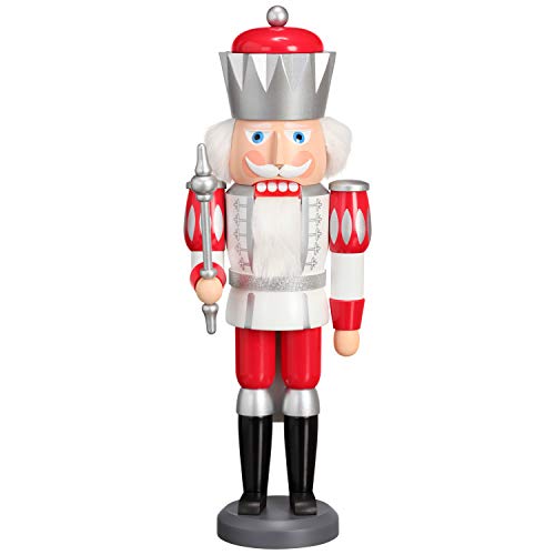 Seiffener Volkskunst Nussknacker König exklusiv 40 cm hoch Figur aus Holz Original Erzgebirgskunst weiß-Silber-rot von Seiffener Volkskunst