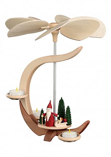 Seiffener Volkskunst Pyramide C-Form mit Weihnachtswichtel mit Schlitten, Höhe 30 cm, original Erzgebirge von Seiffener Volkskunst