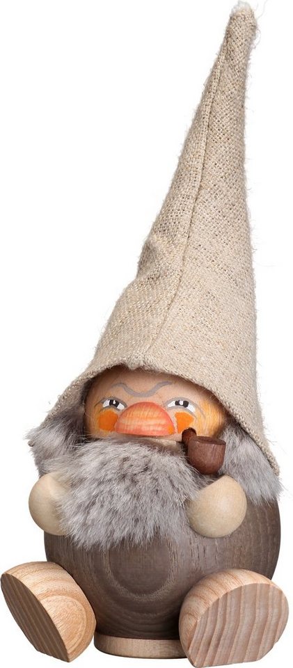 Seiffener Volkskunst Räuchermännchen Kugelräucherfigur Waldzwerg steingrau, (1 St), Handarbeit aus dem Erzgebirge von Seiffener Volkskunst