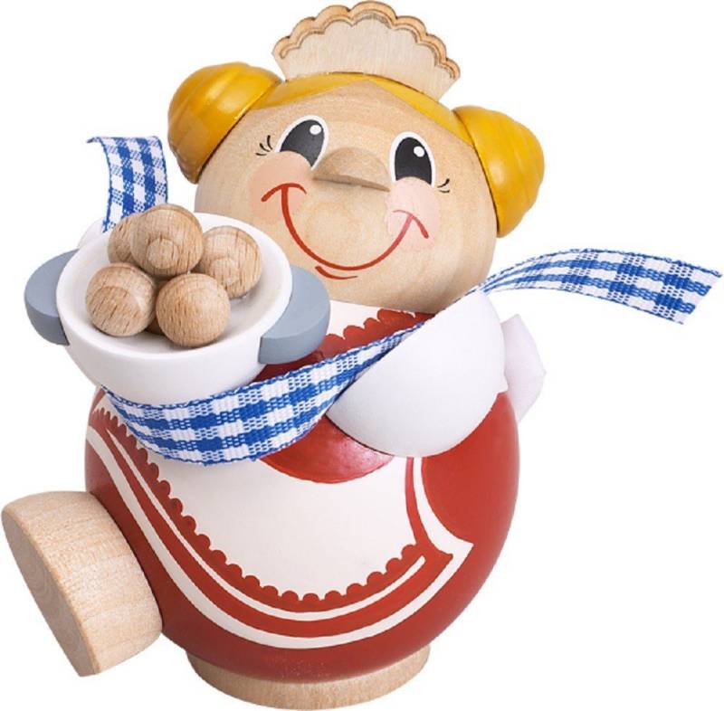 Seiffener Volkskunst Räuchermännchen Räuchermännchen Kugelfigur Kloßfrau Holz 11 cm Erzgebirge, Original Erzgebirge von Seiffener Volkskunst