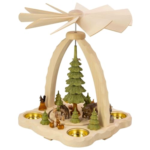 Seiffener Volkskunst Sten Heydenreich | Erzgebirge Pyramide für Teelichter & Pyramidenkerzen | Weihnachtspyramide | 27 cm | mit Wildschweinrotte farbig von Seiffener Volkskunst