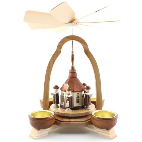 Seiffener Volkskunst Thomas Preißler | Traditionelle Erzgebirgische Pyramide | Weihnachtspyramide aus Holz | 18x18x23 cm | mit Schneemann von Seiffener Volkskunst