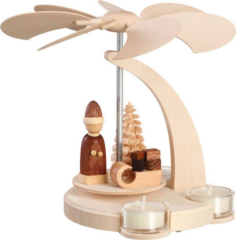 Seiffener Volkskunst Weihnachtspyramide Moderne Teelicht Bogenpyramide aus Holz 18 cm - verschiedene Motive, Holzkunst aus dem Erzgebirge von Seiffener Volkskunst