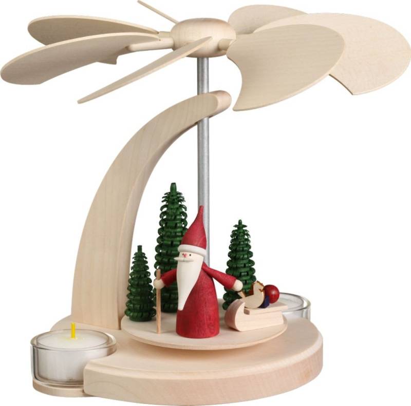 Seiffener Volkskunst Weihnachtspyramide Moderne Teelicht Bogenpyramide aus Holz 18 cm - verschiedene Motive, Holzkunst aus dem Erzgebirge von Seiffener Volkskunst