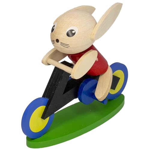 Seiffener Volkskunst | Wuselflink Osterhase | Osterdeko Ostern | Höhe 9 cm | Original Erzgebirgische Volkskunst | 27011 | Fahrradhase Felix von Seiffener Volkskunst