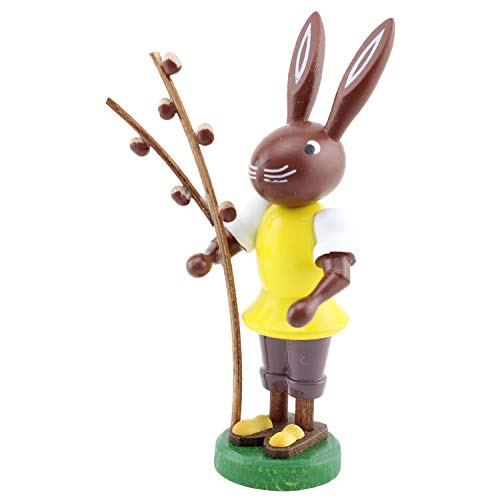 Thomas Preißler | Osterhasenfigur Osterhase Osterhäsin Hase | Höhe 10 cm | erzgebirgische Volkskunst | Osterfigur Osterdeko aus Holz | Hase mit Weidenkätzchen von Seiffener Volkskunst
