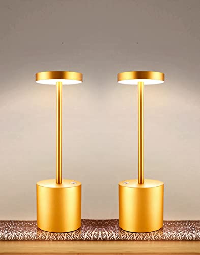 Seihoae 2pcs Kabellose Tischlampe, tragbare kleine LED Außenlampen, wiederaufladbare akku Schreibtischlampen, tischlampe dimmbar für Schlafzimmer/Restaurant/Drinnen und draußen, Gold set of 2 von Seihoae