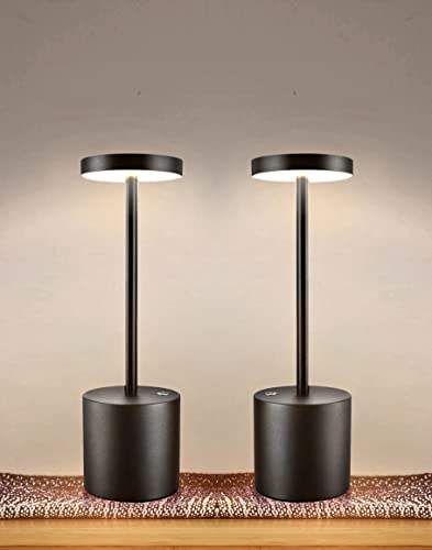 2pcs Kabellose Tischlampe, tragbare kleine LED Außenlampen, wiederaufladbare akku Schreibtischlampen, tischlampe dimmbar für Schlafzimmer/Restaurant/Drinnen und draußen, Schwarz set of 2 von Seihoae