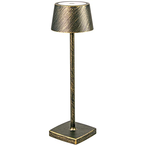 Akku Tischlampe Kabellos, Retro Table Lamp Warme Lichtfarbe Touch Dimmbar, Schutzart IP54 Led Tischleuchte Aufladbar 6000mAh, für Drinnen und Draußen Buffet Restaurant Kaffee Schlafzimmer, Bronze von Seihoae