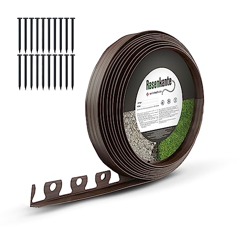 Seiletech.de Rasenkante | Kunststoff | Braun | 40mm x 10m | +20 Nagel | Garteneinfassung | Beeteinfassung | Mähkante | Rasenrandbegrenzung | Beetumrandungen | Beetbegrenzung | Dekorative von Seiletech.de