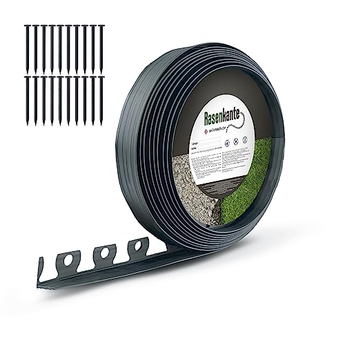 Seiletech.de Rasenkante | Kunststoff | Graphit | 50mm x 10m | +20 Nagel | Garteneinfassung | Beeteinfassung | Mähkante | Rasenrandbegrenzung | Beetumrandungen | Beetbegrenzung | Dekorative von Seiletech.de