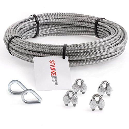 Seilwerk STANKE Rankhilfe Drahtseil verzinkt 20m Stahlseil 5mm 6x7, 2x Kausche, 4x Bügelformklemme - SET 1 Seilwerk STANKE Rankhilfe Drahtseil verzinkt 20m Stahlseil 5mm 6x7, 2x Kausche, 4x Bügelformklemme - SET 1 von Seilwerk STANKE