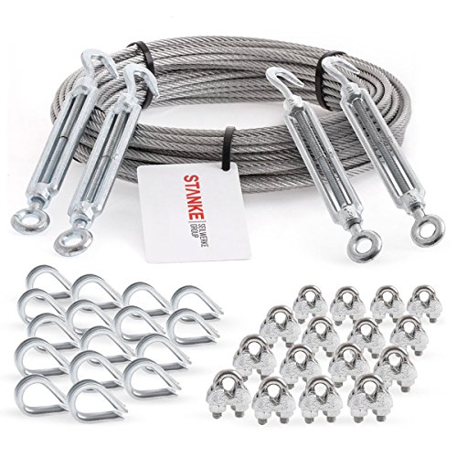 Seilwerk STANKE Rankhilfe Drahtseil verzinkt 20m Stahlseil 6mm 6x19, 4x Spannschloss M10 Haken+Öse, 16x Kausche, 16x Bügelformklemme - SET 6 Seilwerk STANKE Rankhilfe Drahtseil verzinkt 20m Stahlseil 6mm 6x19, 4x Spannschloss M10 Haken+Öse, 16x Kausche, 16x Bügelformklemme - SET 6 von Seilwerk STANKE