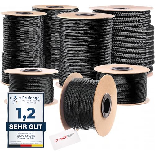 Seilwerk STANKE Polypropylenseil 4mm - 10m Schwarz | Tomaten Schnur, Zeltleine, Campingleine | Wetterfeste Schnur für Drachen, UV-beständig | Outdoor Seil von Seilwerk STANKE
