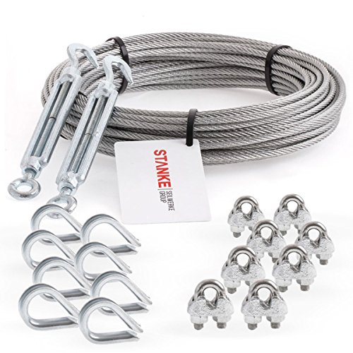 Seilwerk STANKE Rankhilfe Drahtseil verzinkt 10m Stahlseil 4mm 6x7, 2x Spannschloss M6 Haken+Öse, 8x Kausche, 8x Bügelformklemme - SET 5 von Seilwerk STANKE