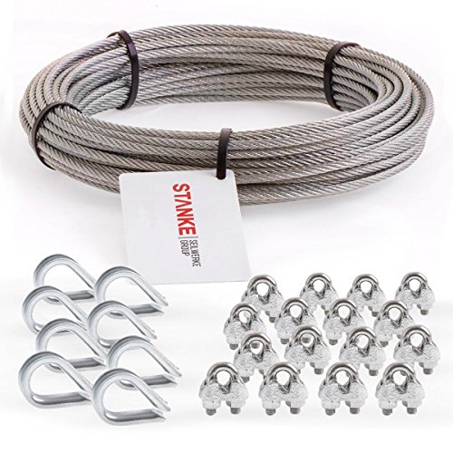 Seilwerk STANKE Rankhilfe Edelstahldrahtseil 15m V4A Edelstahlseil 3mm 7x7, 8x Kausche V4A, 16x Bügelformklemme V4A - SET 3 von Seilwerk STANKE