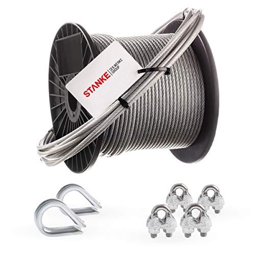 Seilwerk STANKE Rankhilfe PVC Drahtseil ummantelt verzinkt 20m Stahlseil 4mm 6x7, 2x Kausche, 4x Bügelformklemme - SET 1 Seilwerk STANKE Rankhilfe PVC Drahtseil ummantelt verzinkt 20m Stahlseil 4mm 6x7, 2x Kausche, 4x Bügelformklemme - SET 1 von Seilwerk STANKE