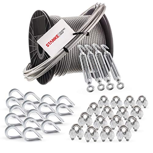 Seilwerk STANKE Rankhilfe PVC Drahtseil ummantelt verzinkt 50m Stahlseil 4mm 6x7, 4x Spannschloss M6 Haken+Öse, 16x Kausche, 16x Bügelformklemme - SET 6 Seilwerk STANKE Rankhilfe PVC Drahtseil ummantelt verzinkt 50m Stahlseil 4mm 6x7, 4x Spannschloss M6 Haken+Öse, 16x Kausche, 16x Bügelformklemme - SET 6 von Seilwerk STANKE